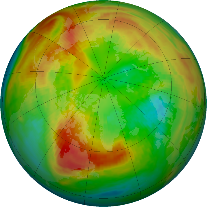 Arctic ozone map for 29 February 1992